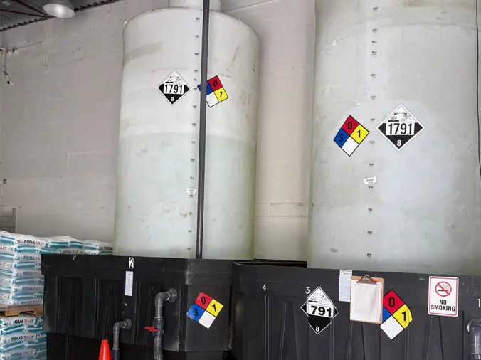 Chlorine vats at Gorman Supply Miami