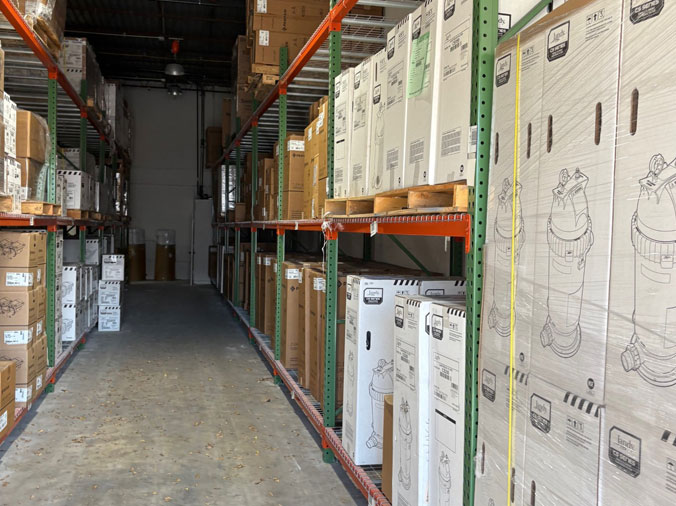 Pool filters and supplies in the Gorman Supply Miami warehouse