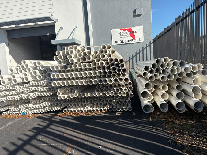 Large PVC pipes a Gorman Supply Miami