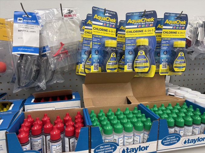 Pool testing chemicals at Gorman Supply Miami