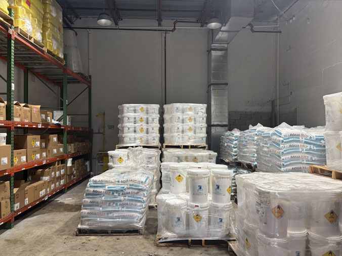 Pool maintenance supplies and chemicals in the Gorman Miami plumbing supply warehouse